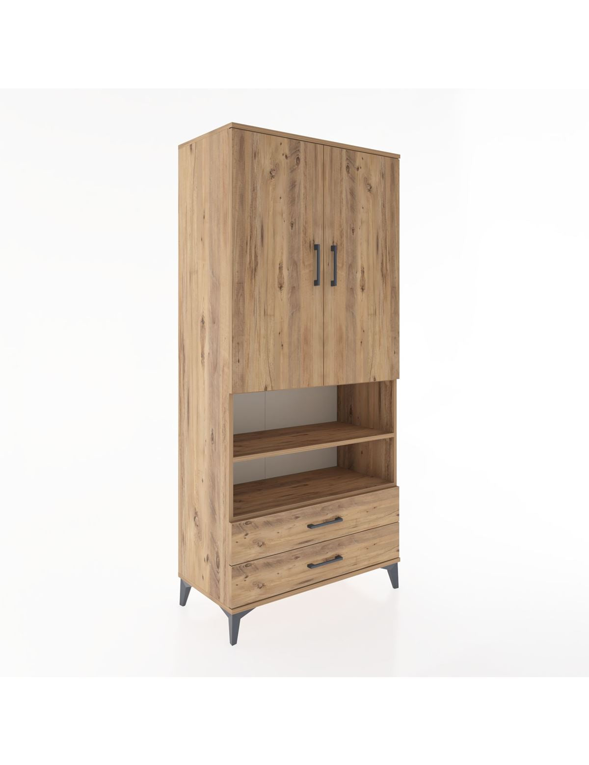 Hyperion Dolap 3 Raflı 2 Çekmeceli Tek Askılı 88x44x195 Çam-Çam