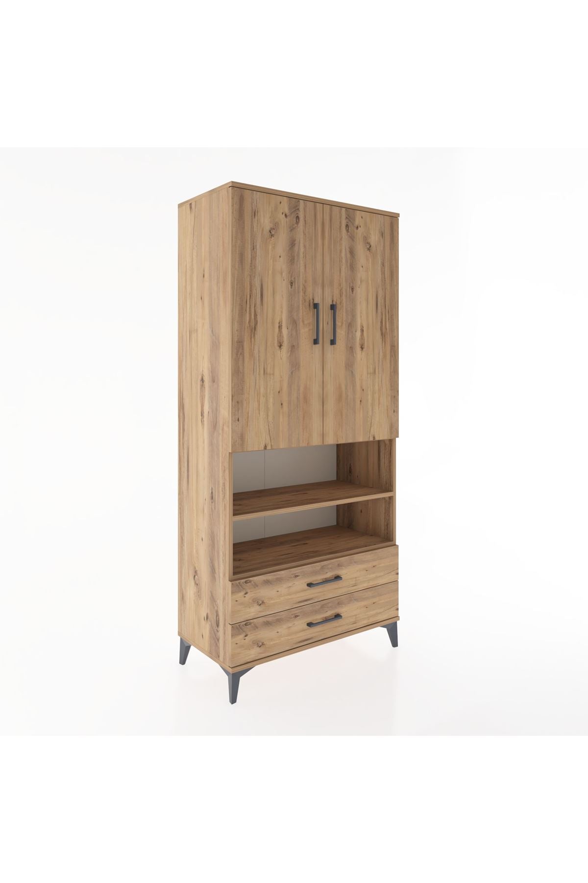 Hyperion Dolap 3 Raflı 2 Çekmeceli Tek Askılı 88x44x195 Çam-Çam