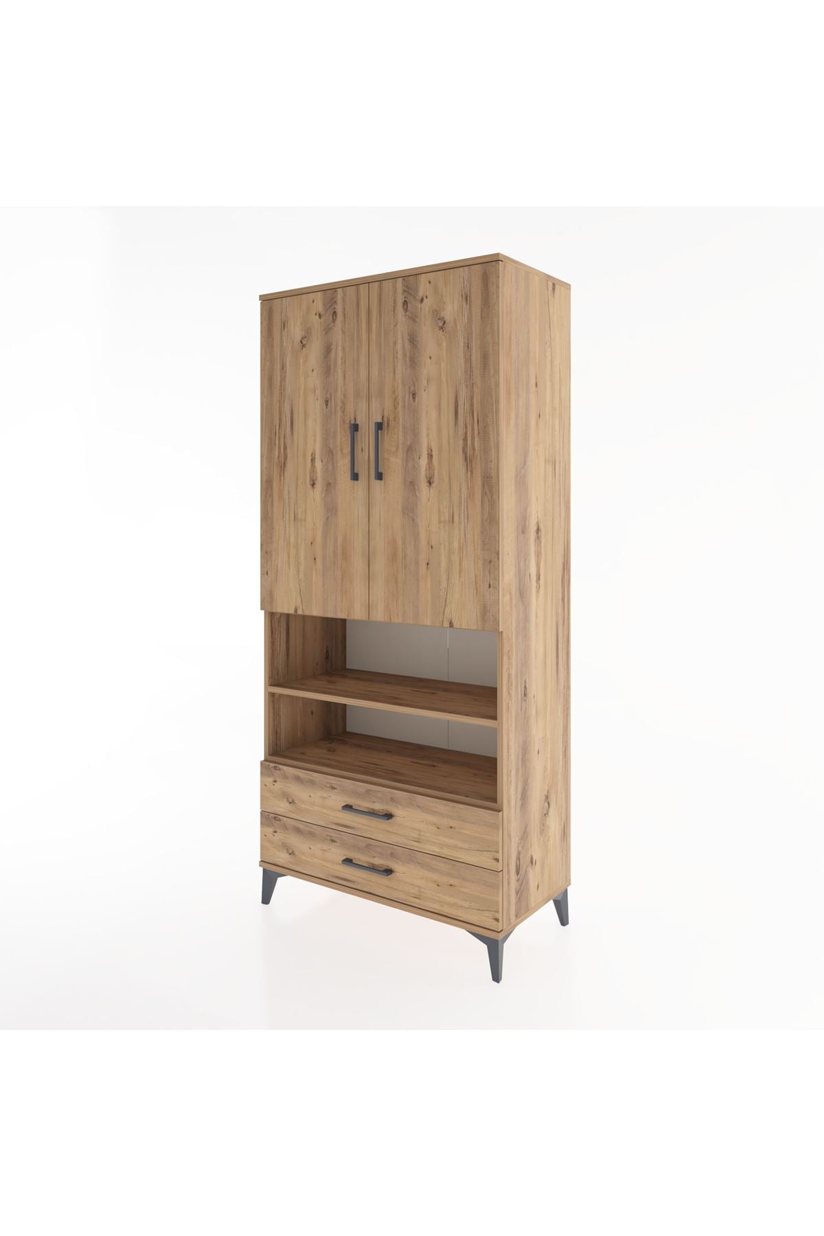 Hyperion Dolap 3 Raflı 2 Çekmeceli Tek Askılı 88x44x195 Çam-Çam