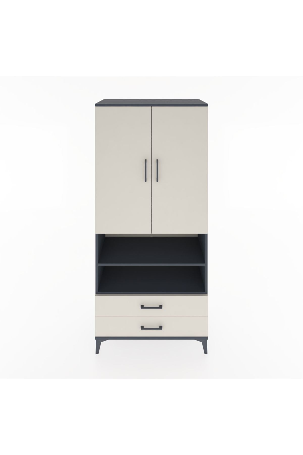 Hyperion Dolap 5 Raflı 2 Çekmeceli 2 Kapaklı 88x44x195 Antrasit-Aytaşı