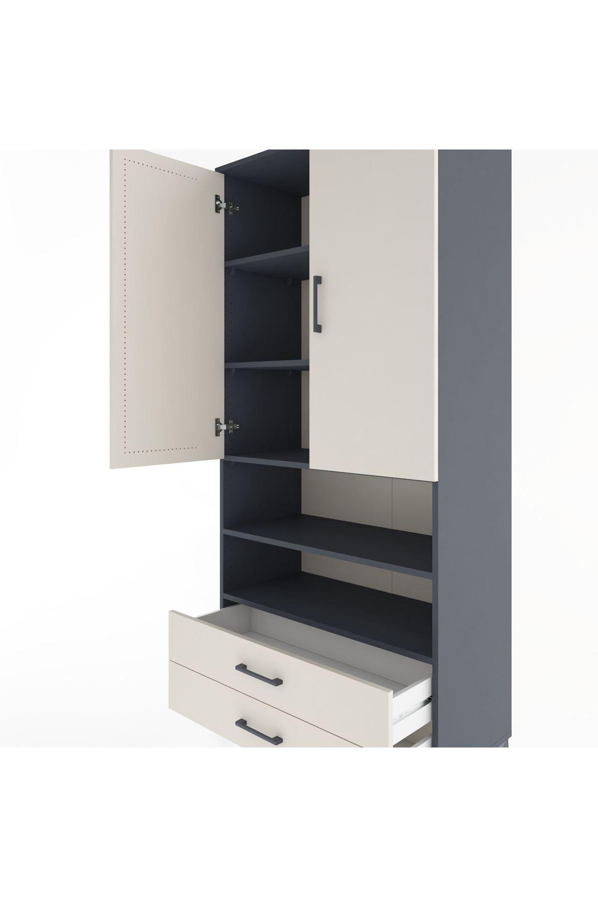 Hyperion Dolap 5 Raflı 2 Çekmeceli 2 Kapaklı 88x44x195 Antrasit-Aytaşı
