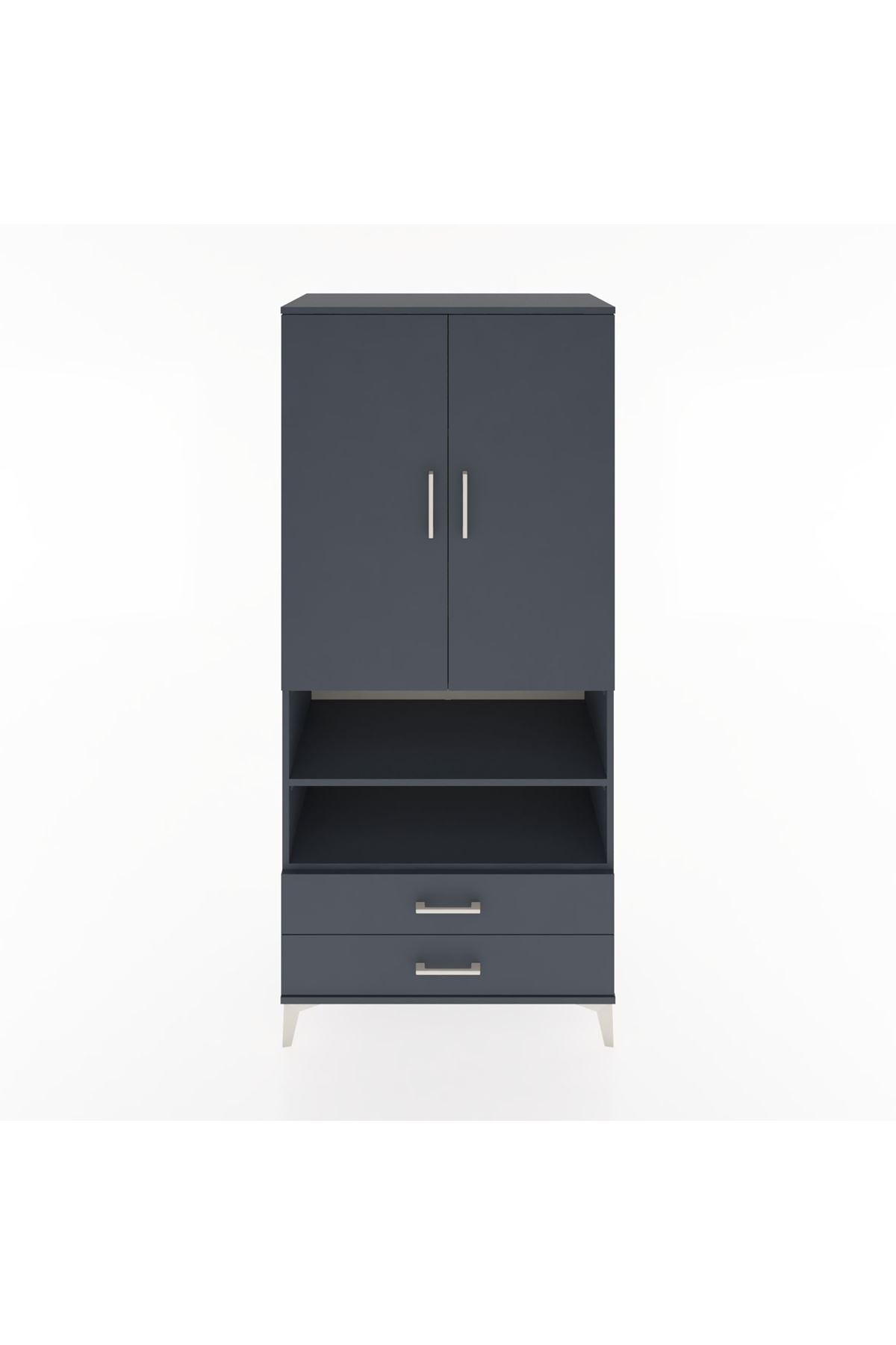 Hyperion Dolap 5 Raflı 2 Çekmeceli 2 Kapaklı 88x44x195 Antrasit-Antrasit