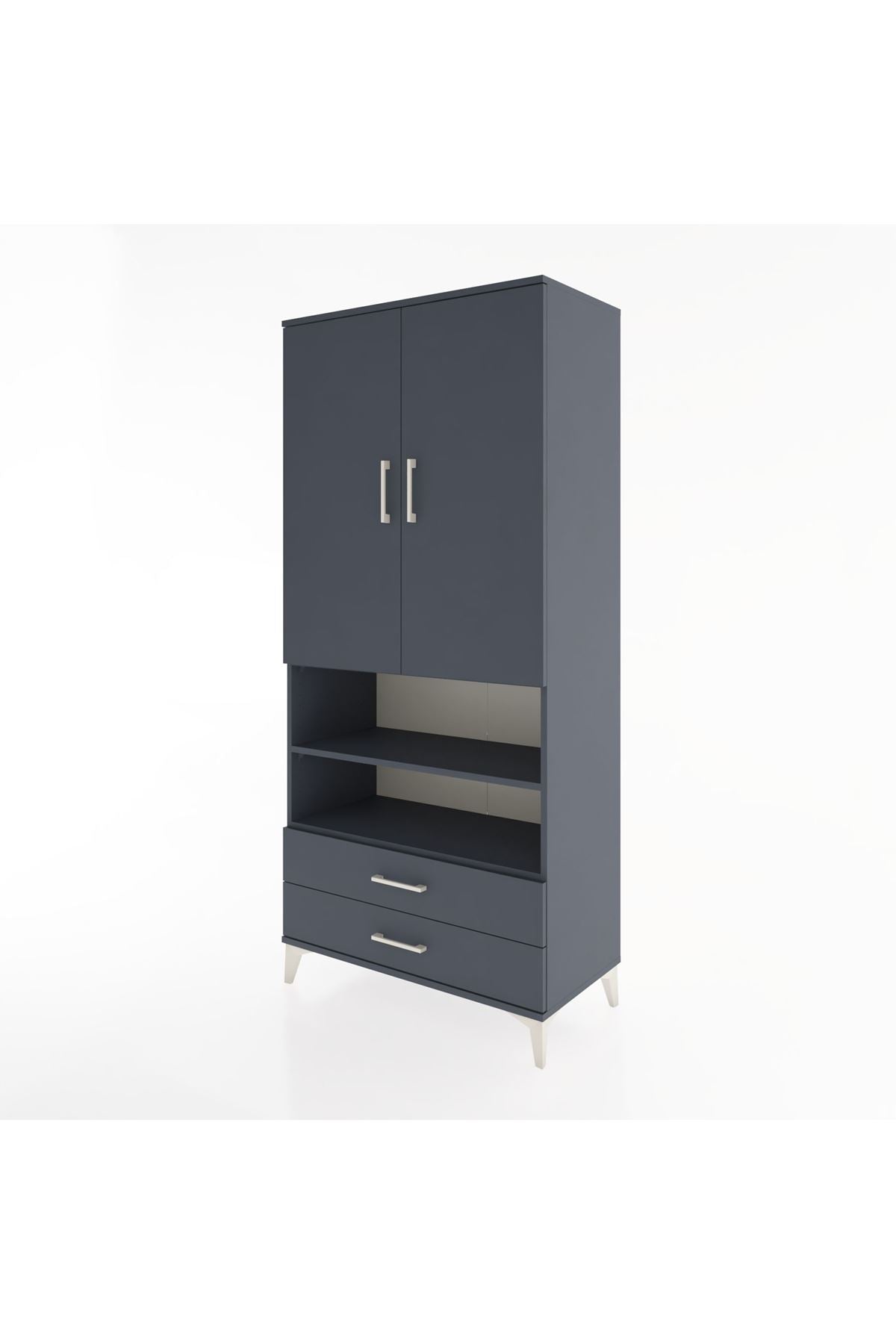 Hyperion Dolap 5 Raflı 2 Çekmeceli 2 Kapaklı 88x44x195 Antrasit-Antrasit