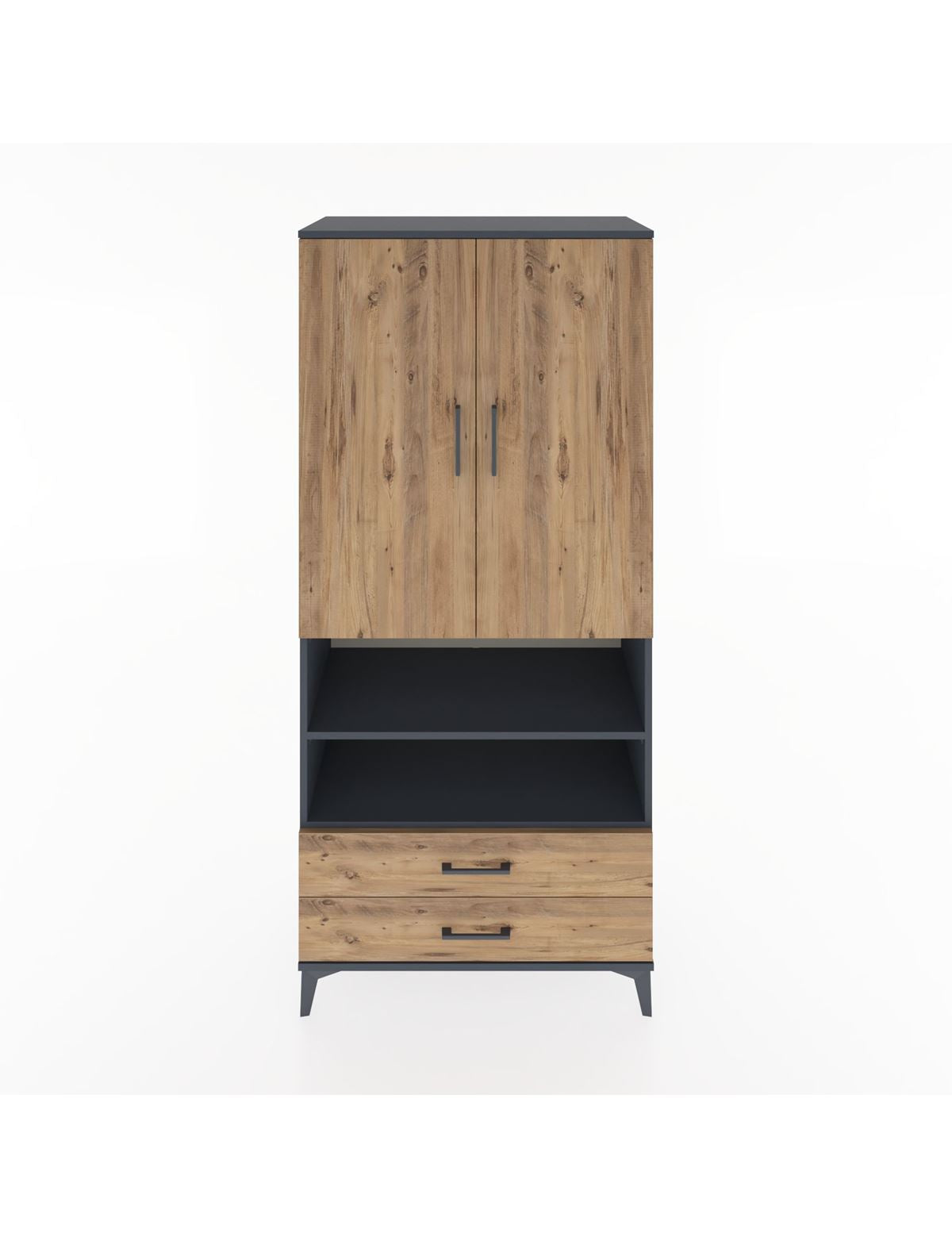 Hyperion Dolap 5 Raflı 2 Çekmeceli 2 Kapaklı 88x44x195 Antrasit-Çam