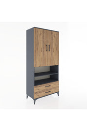 Hyperion Dolap 5 Raflı 2 Çekmeceli 2 Kapaklı 88x44x195 Antrasit-Çam
