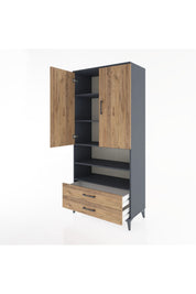 Hyperion Dolap 5 Raflı 2 Çekmeceli 2 Kapaklı 88x44x195 Antrasit-Çam