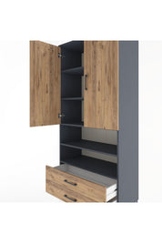Hyperion Dolap 5 Raflı 2 Çekmeceli 2 Kapaklı 88x44x195 Antrasit-Çam