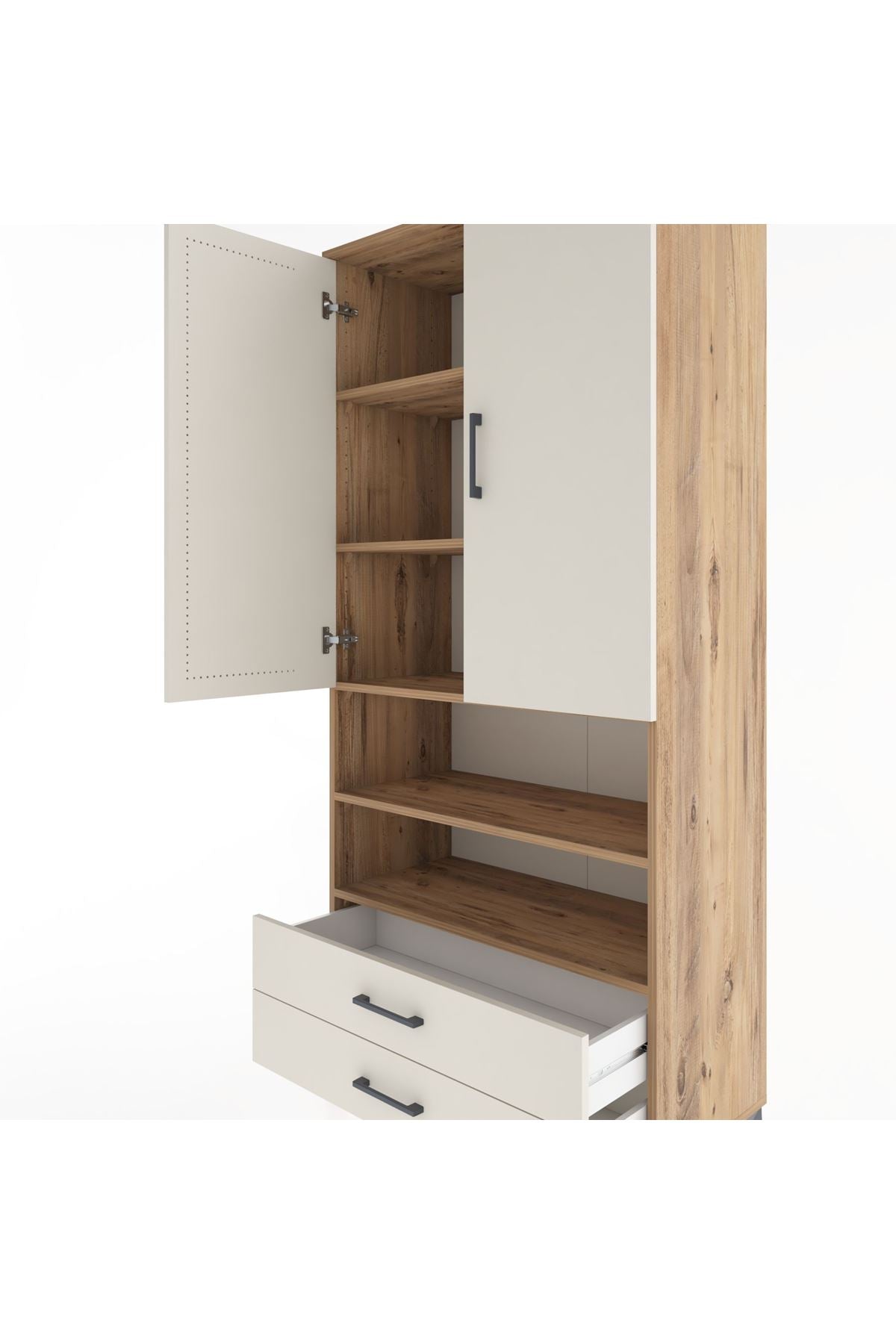 Hyperion Dolap 5 Raflı 2 Çekmeceli 2 Kapaklı 88x44x195 Çam-Aytaşı