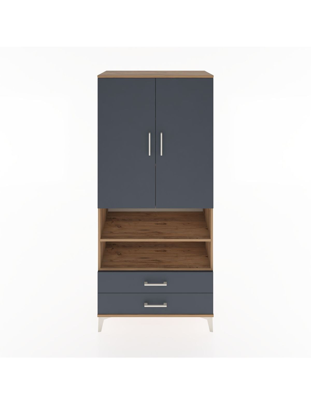 Hyperion Dolap 5 Raflı 2 Çekmeceli 2 Kapaklı 88x44x195 Çam-Antrasit