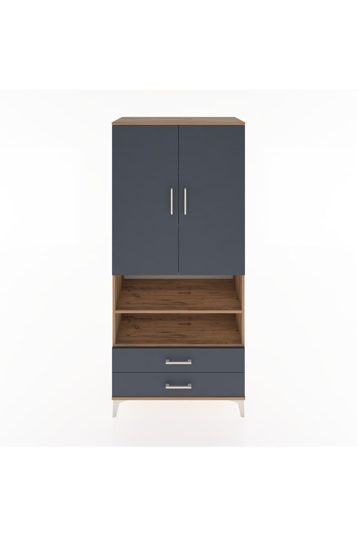 Hyperion Dolap 5 Raflı 2 Çekmeceli 2 Kapaklı 88x44x195 Çam-Antrasit