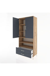 Hyperion Dolap 5 Raflı 2 Çekmeceli 2 Kapaklı 88x44x195 Çam-Antrasit