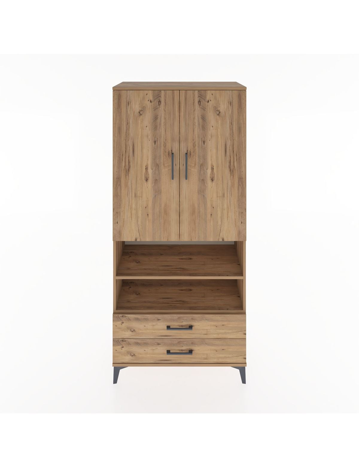 Hyperion Dolap 5 Raflı 2 Çekmeceli 2 Kapaklı 88x44x195 Çam-Çam