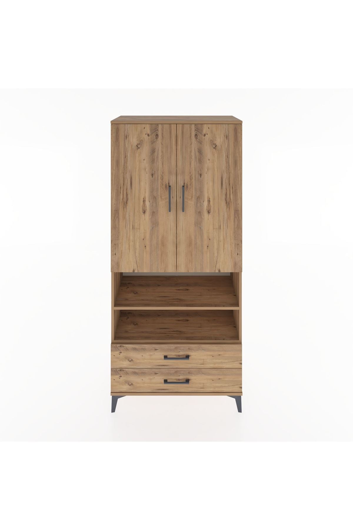 Hyperion Dolap 5 Raflı 2 Çekmeceli 2 Kapaklı 88x44x195 Çam-Çam