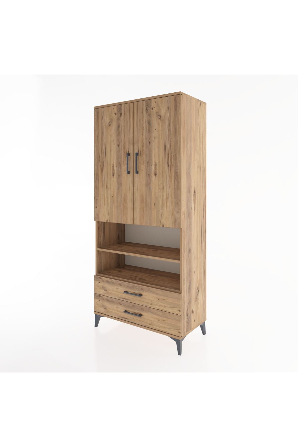 Hyperion Dolap 5 Raflı 2 Çekmeceli 2 Kapaklı 88x44x195 Çam-Çam