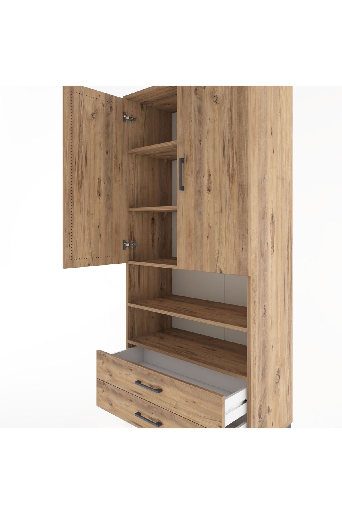 Hyperion Dolap 5 Raflı 2 Çekmeceli 2 Kapaklı 88x44x195 Çam-Çam