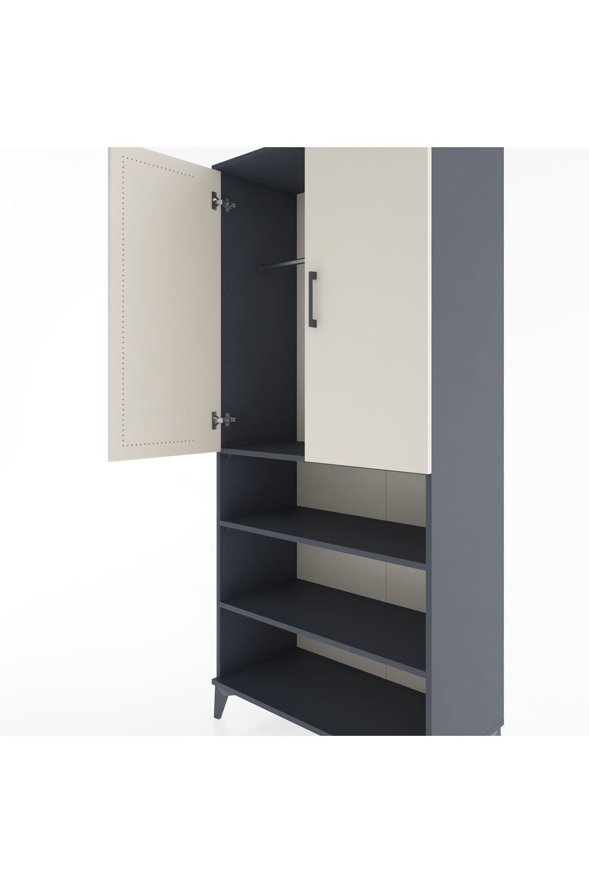 Hyperion Dolap 4 Raflı 2 Kapaklı Tek Askılı 88x44x195 Antrasit-Aytaşı