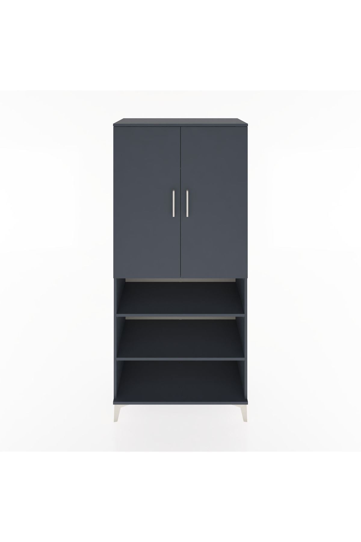 Hyperion Dolap 4 Raflı 2 Kapaklı Tek Askılı 88x44x195 Antrasit-Antrasit