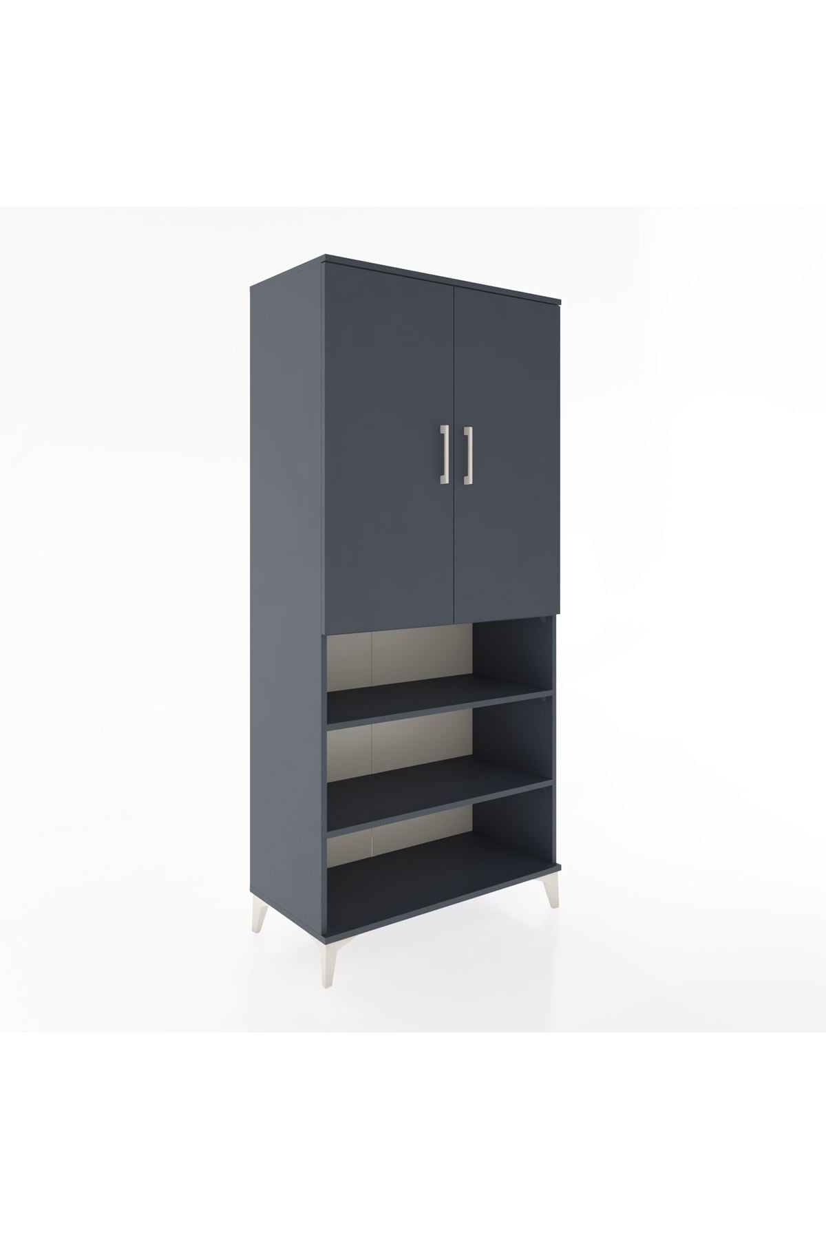 Hyperion Dolap 4 Raflı 2 Kapaklı Tek Askılı 88x44x195 Antrasit-Antrasit