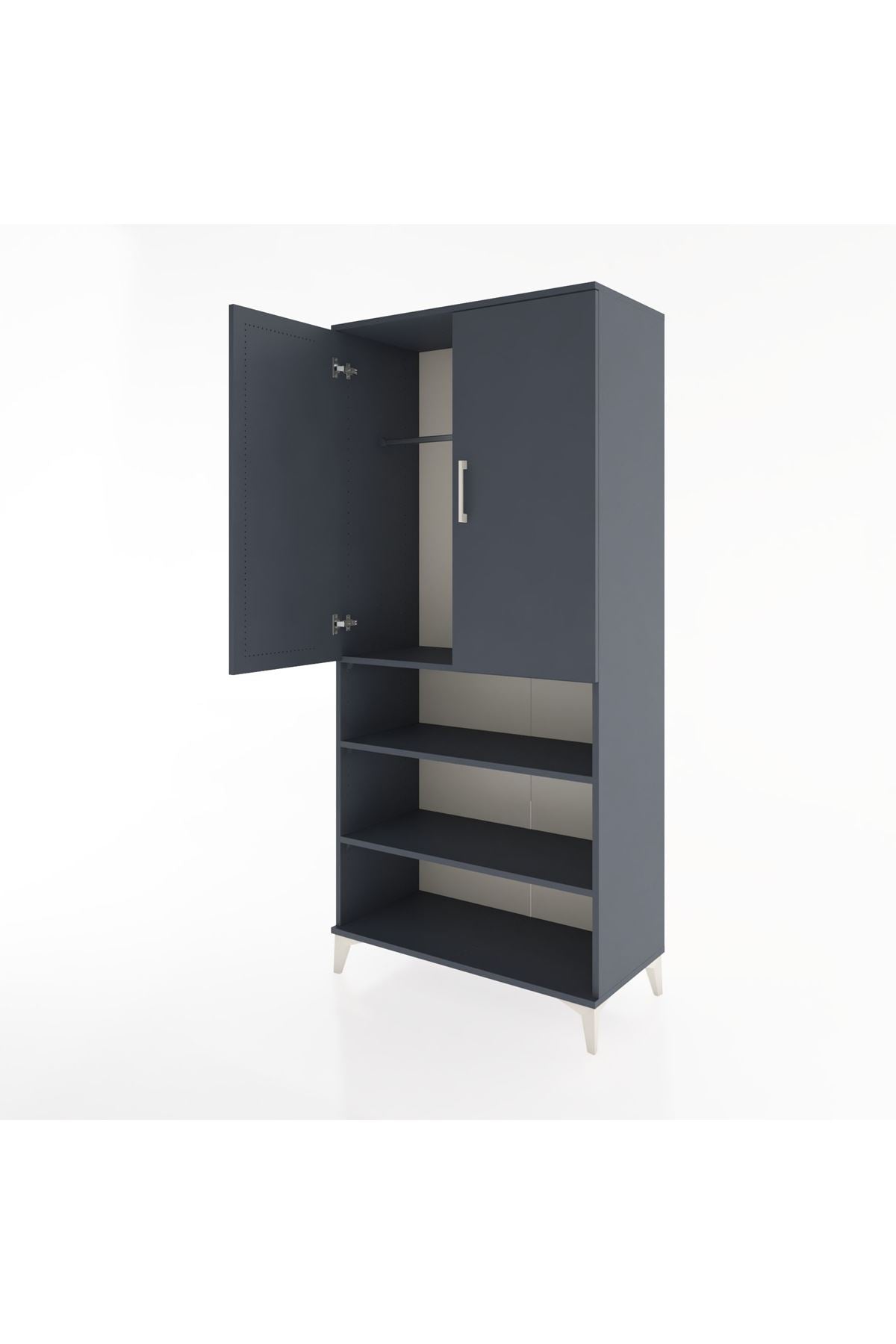 Hyperion Dolap 4 Raflı 2 Kapaklı Tek Askılı 88x44x195 Antrasit-Antrasit