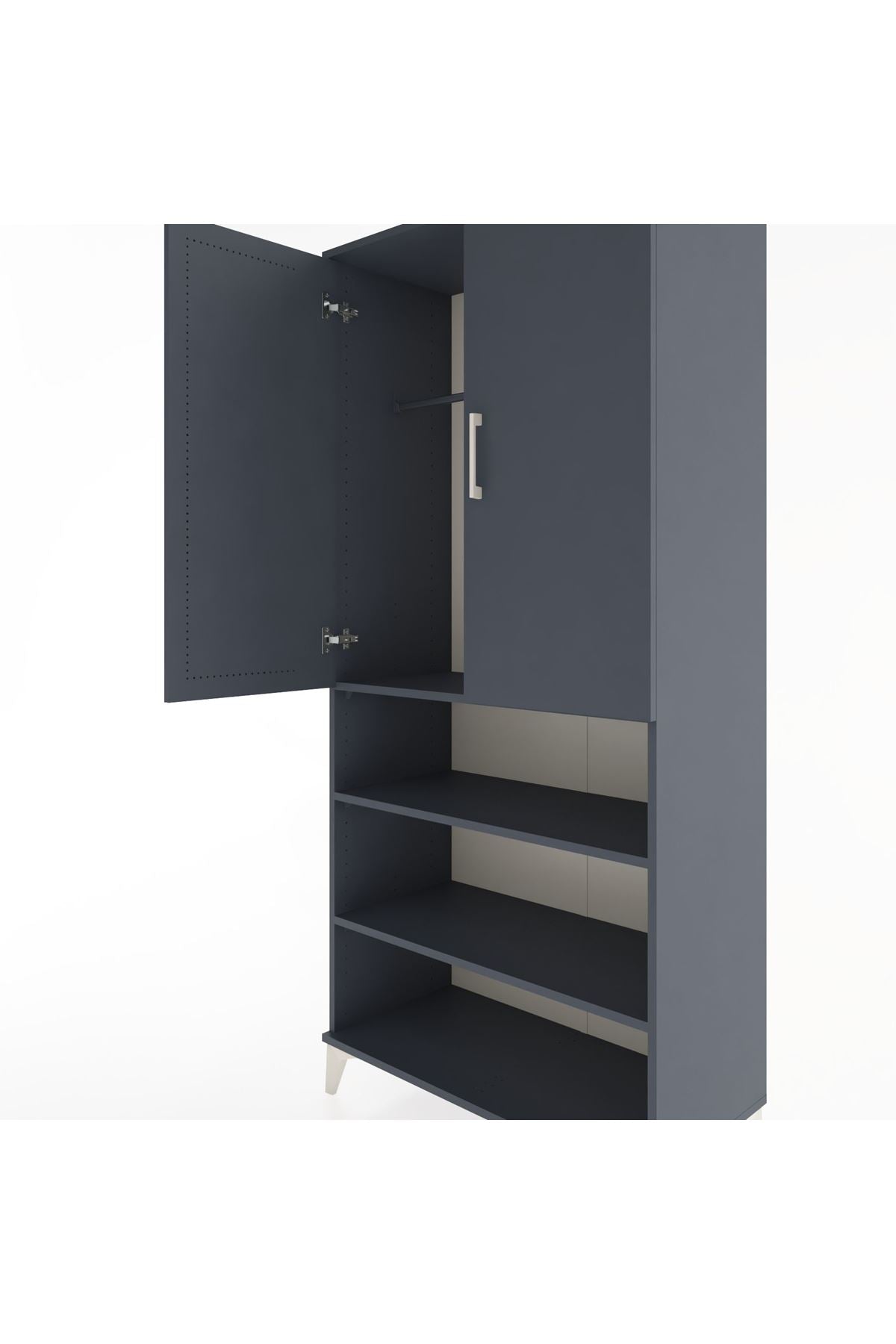 Hyperion Dolap 4 Raflı 2 Kapaklı Tek Askılı 88x44x195 Antrasit-Antrasit