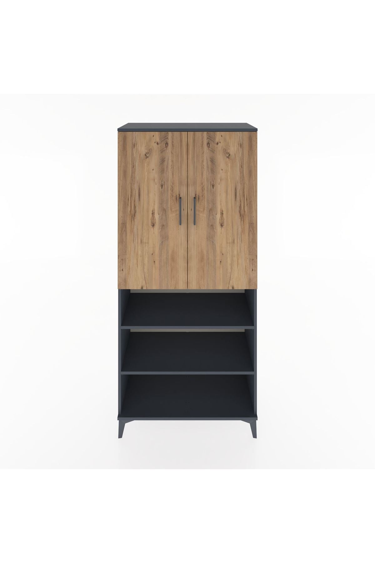 Hyperion Dolap 4 Raflı 2 Kapaklı Tek Askılı 88x44x195 Antrasit-Çam