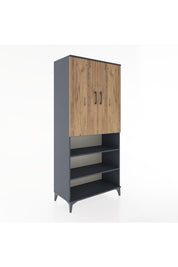 Hyperion Dolap 4 Raflı 2 Kapaklı Tek Askılı 88x44x195 Antrasit-Çam