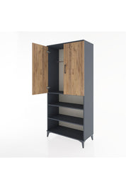 Hyperion Dolap 4 Raflı 2 Kapaklı Tek Askılı 88x44x195 Antrasit-Çam