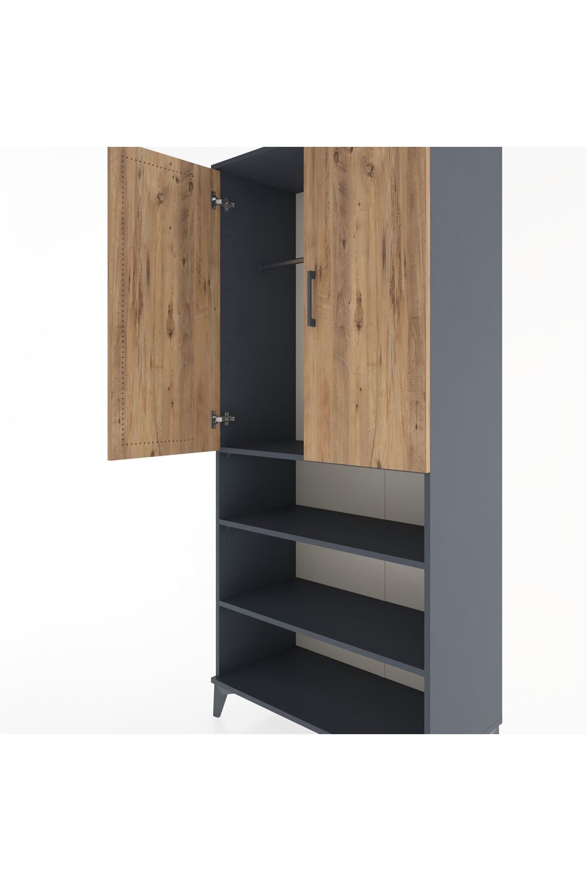 Hyperion Dolap 4 Raflı 2 Kapaklı Tek Askılı 88x44x195 Antrasit-Çam