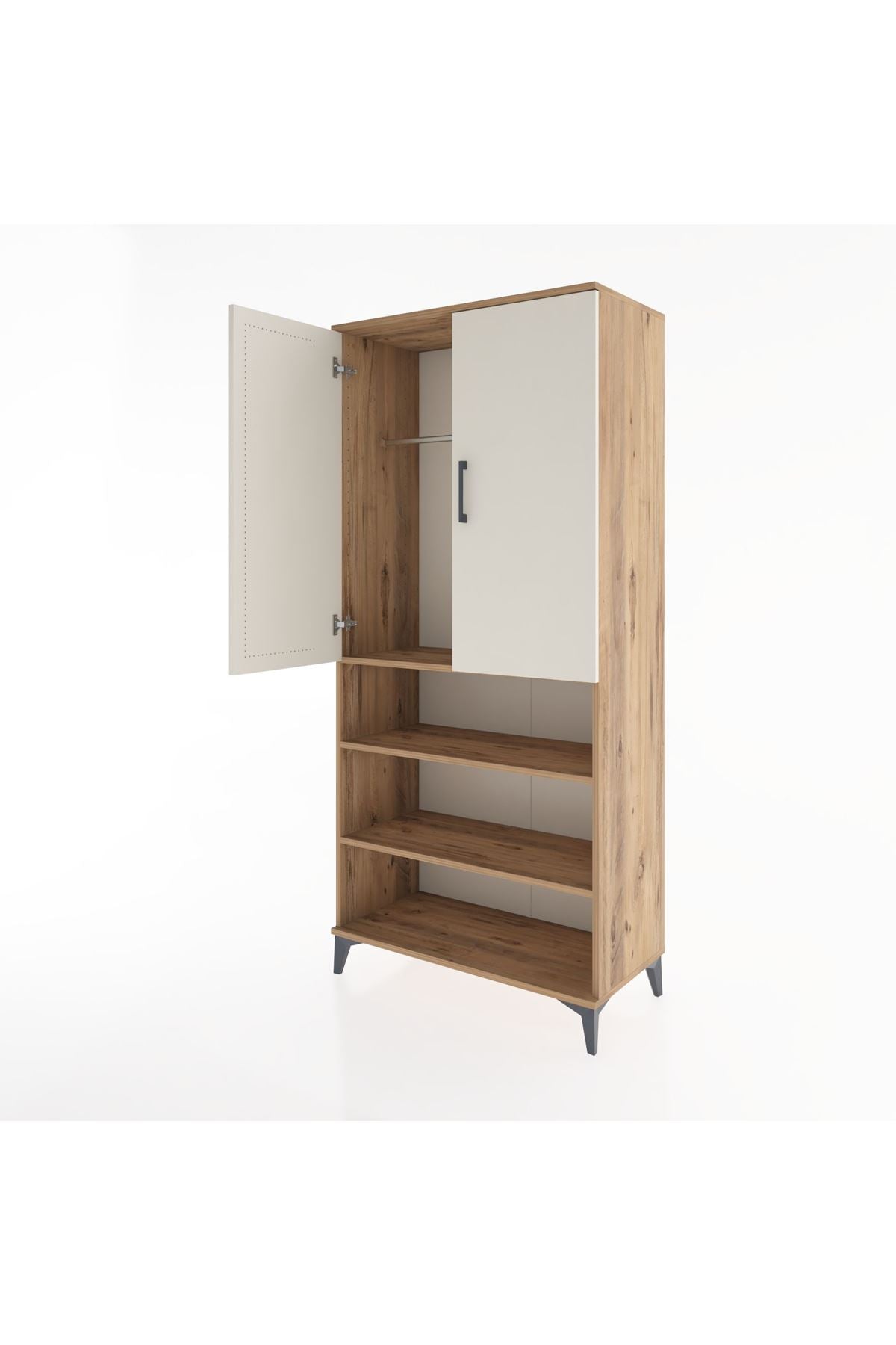 Hyperion Dolap 4 Raflı 2 Kapaklı Tek Askılı 88x44x195 Çam-Aytaşı