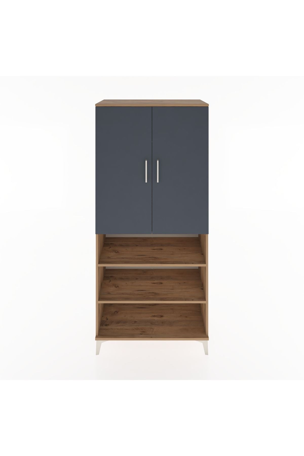 Hyperion Dolap 4 Raflı 2 Kapaklı Tek Askılı 88x44x195 Çam-Antrasit