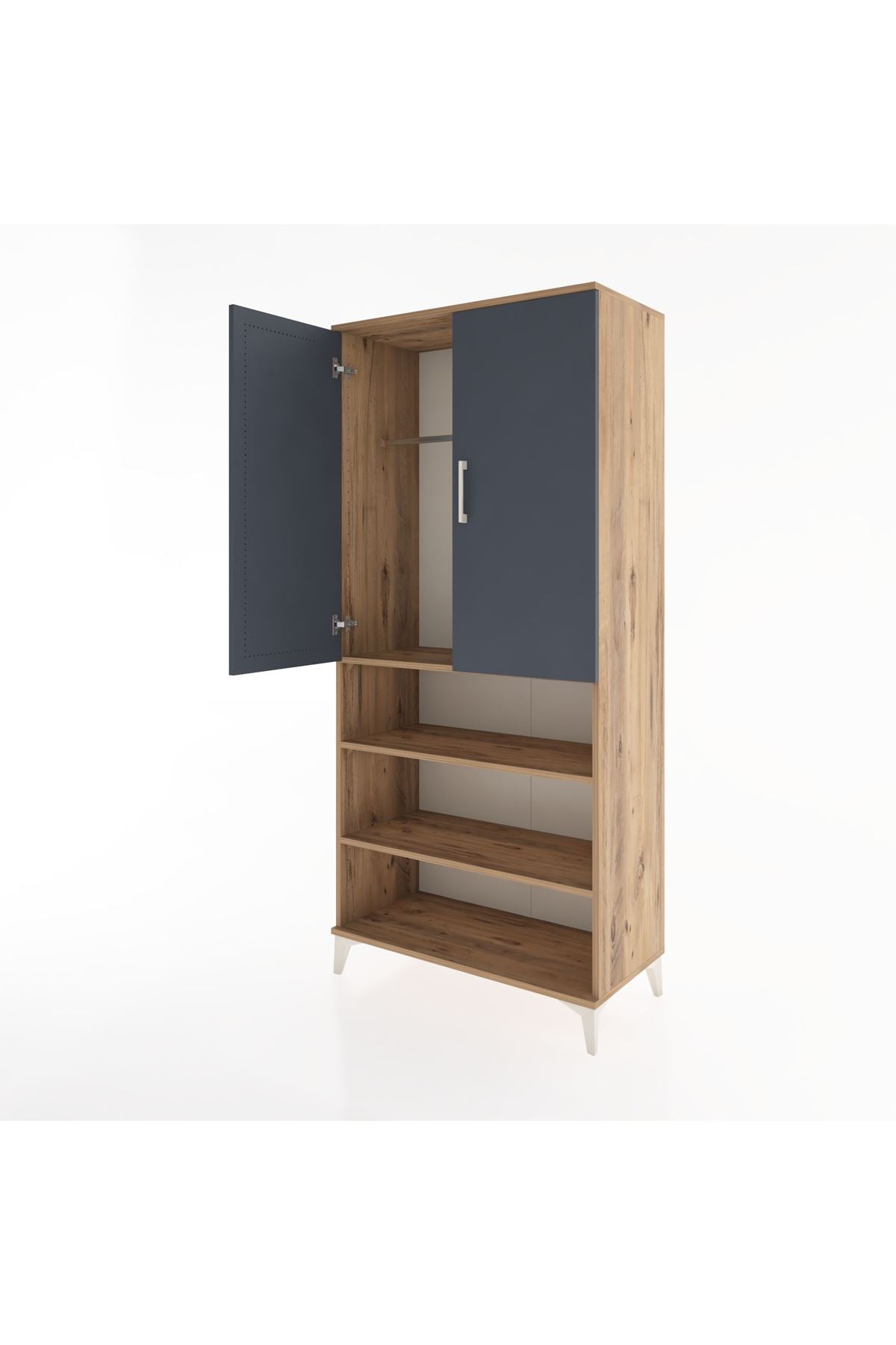 Hyperion Dolap 4 Raflı 2 Kapaklı Tek Askılı 88x44x195 Çam-Antrasit