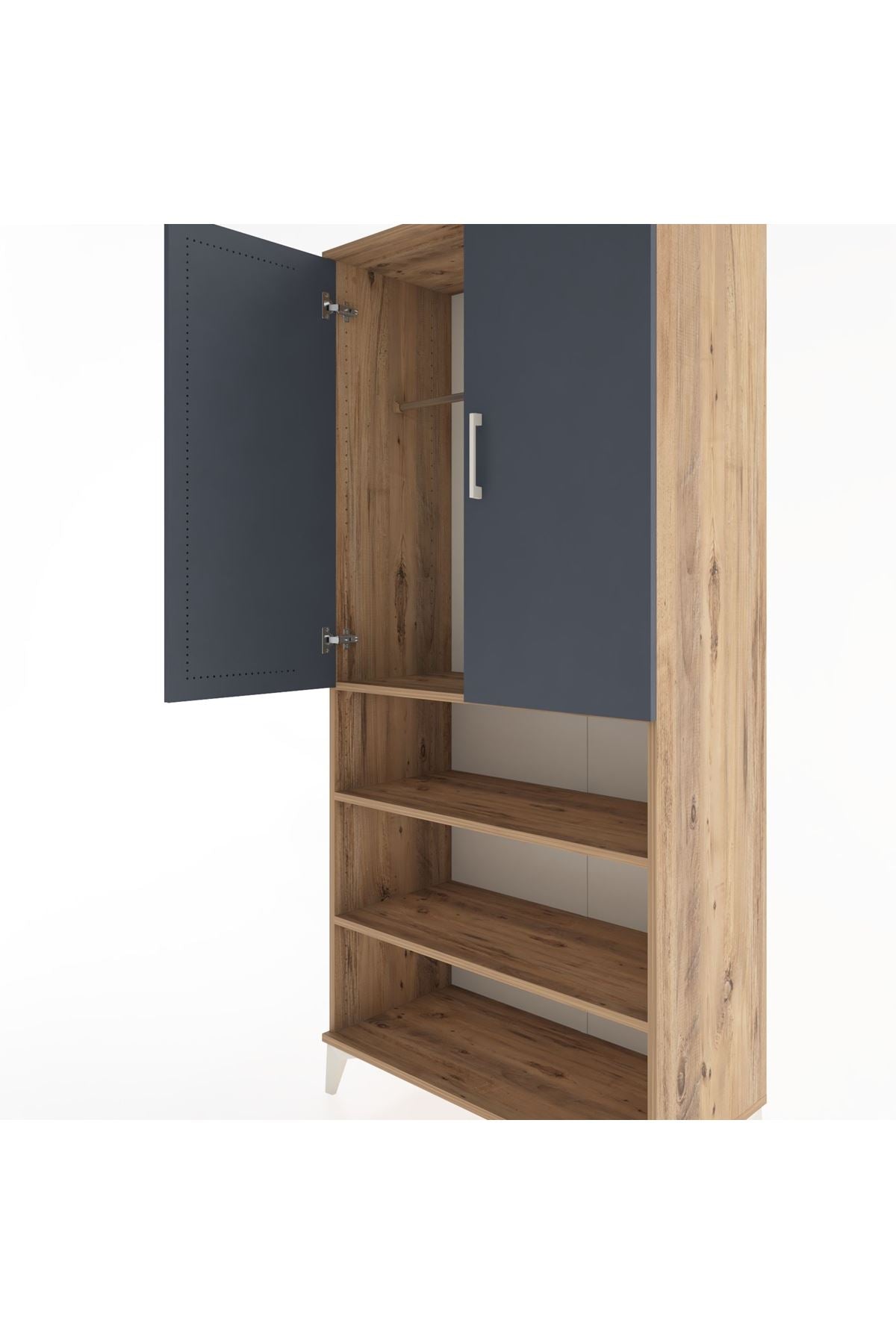 Hyperion Dolap 4 Raflı 2 Kapaklı Tek Askılı 88x44x195 Çam-Antrasit