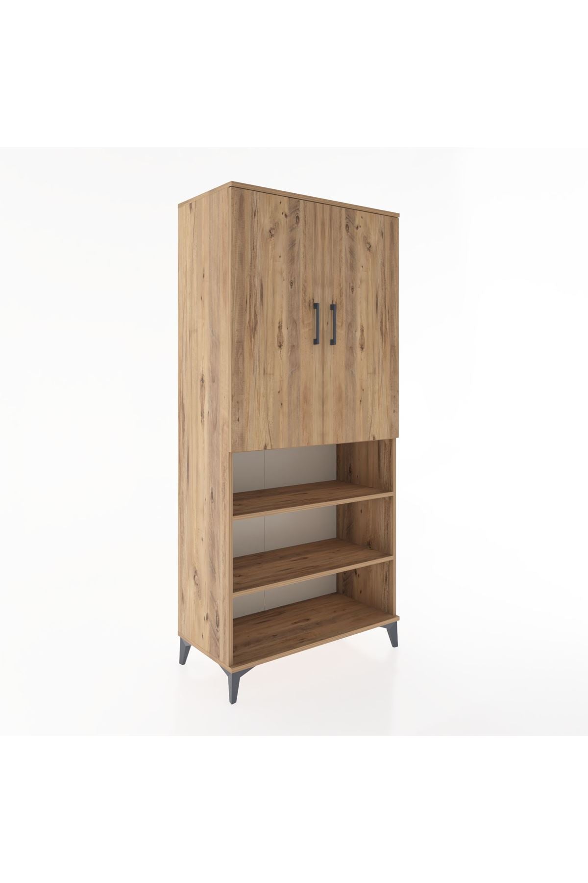 Hyperion Dolap 4 Raflı 2 Kapaklı Tek Askılı 88x44x195 Çam-Çam