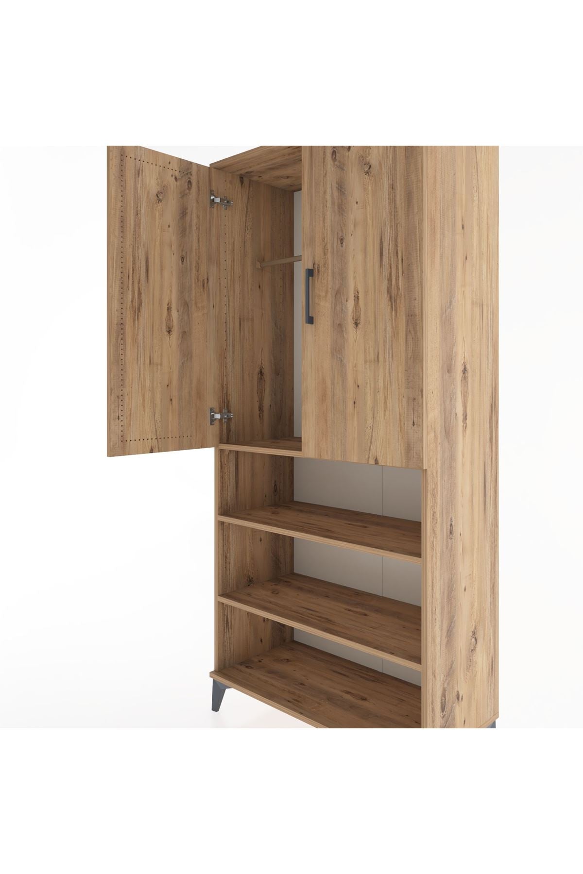 Hyperion Dolap 4 Raflı 2 Kapaklı Tek Askılı 88x44x195 Çam-Çam