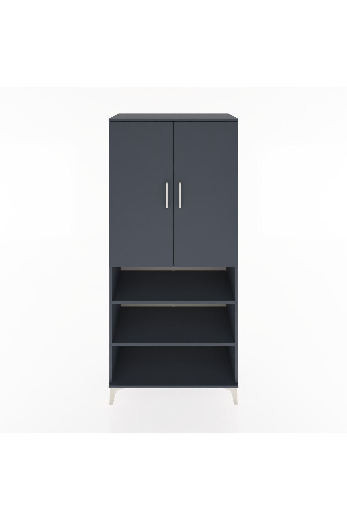 Hyperion Dolap 5 Raflı 2 Kapaklı 88x44x195 Antrasit-Antrasit