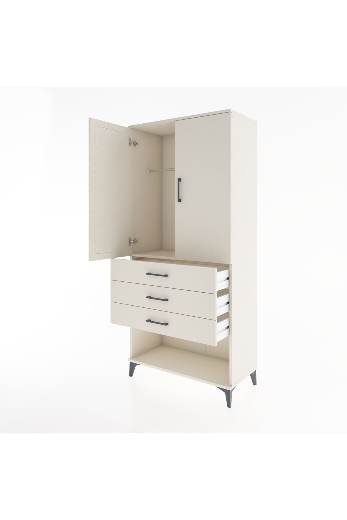 Hyperion Dolap Tek Raflı 3 Çekmeceli Tek Askılı 88x44x195 Aytaşı-Aytaşı