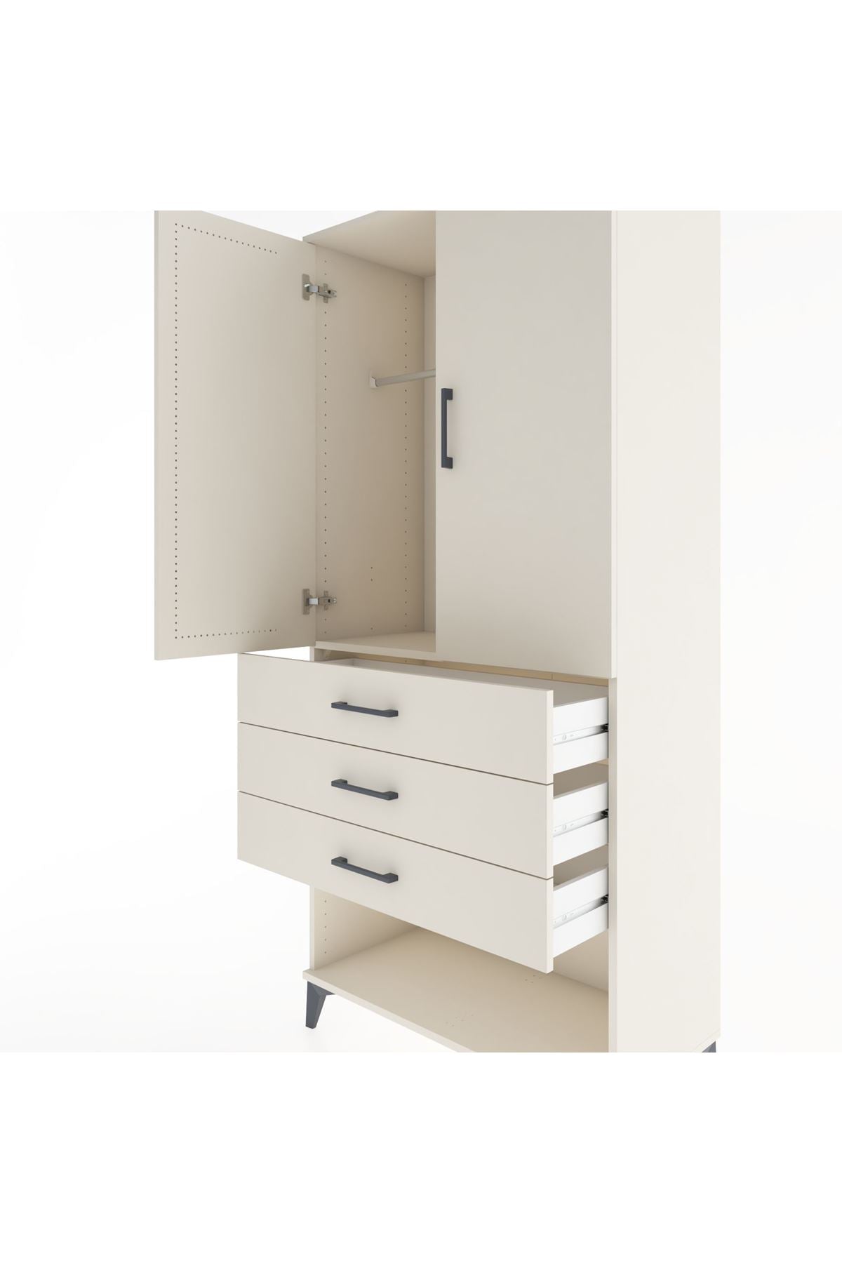 Hyperion Dolap Tek Raflı 3 Çekmeceli Tek Askılı 88x44x195 Aytaşı-Aytaşı