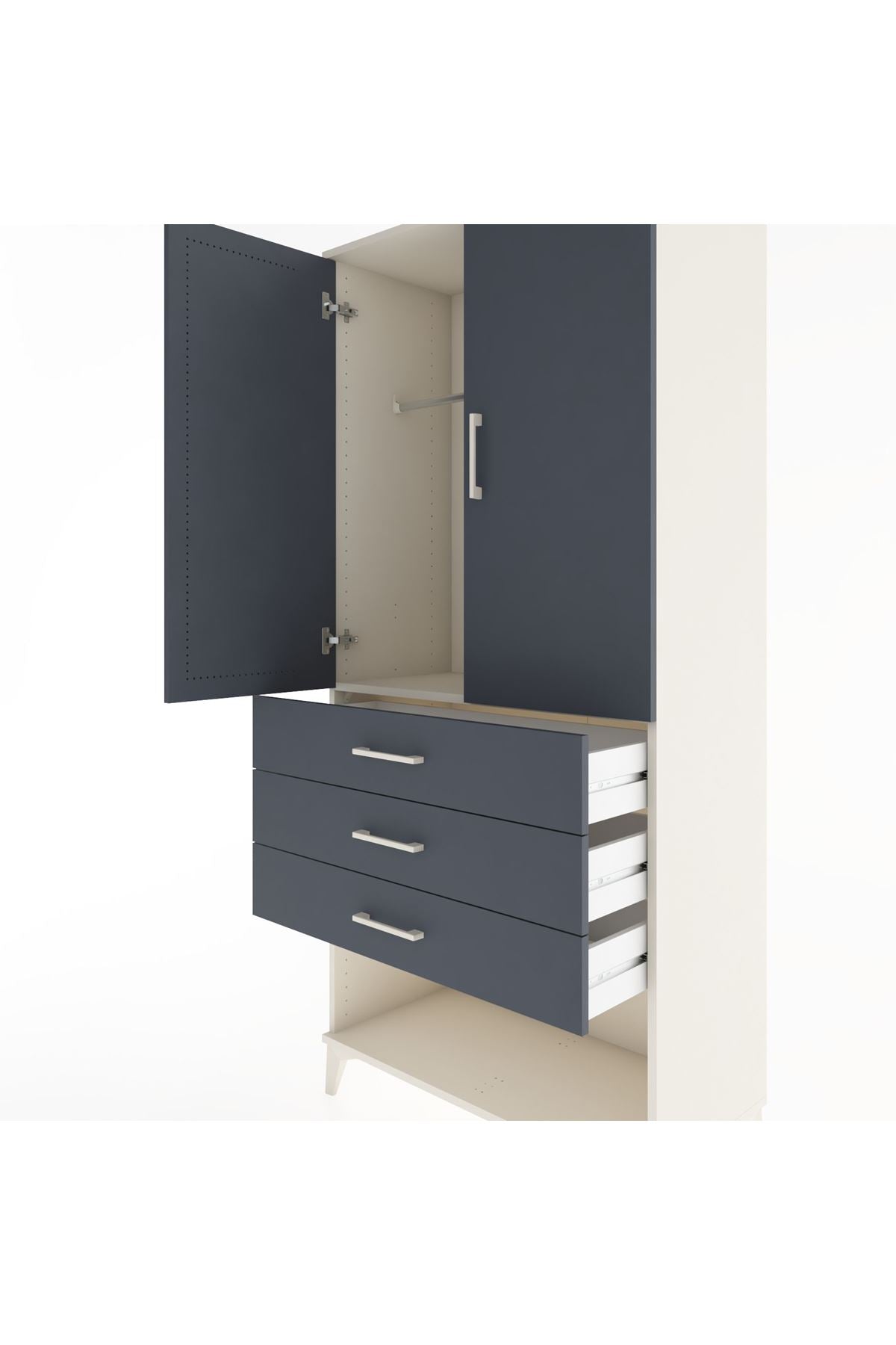 Hyperion Dolap Tek Raflı 3 Çekmeceli Tek Askılı 88x44x195 Aytaşı-Antrasit