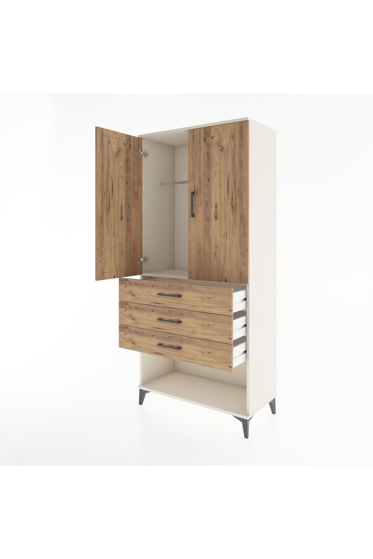 Hyperion Dolap Tek Raflı 3 Çekmeceli Tek Askılı 88x44x195 Aytaşı-Çam