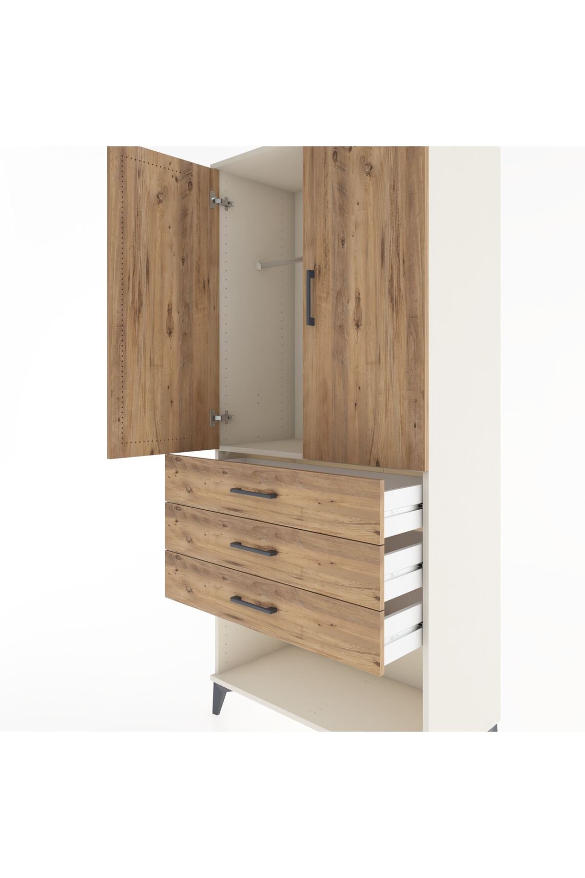 Hyperion Dolap Tek Raflı 3 Çekmeceli Tek Askılı 88x44x195 Aytaşı-Çam