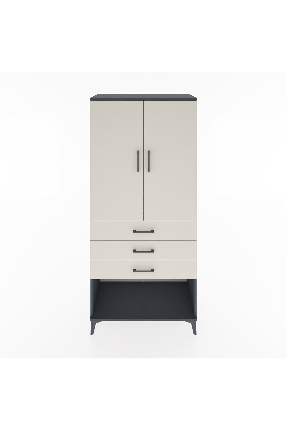 Hyperion Dolap Tek Raflı 3 Çekmeceli Tek Askılı 88x44x195 Antrasit-Aytaşı