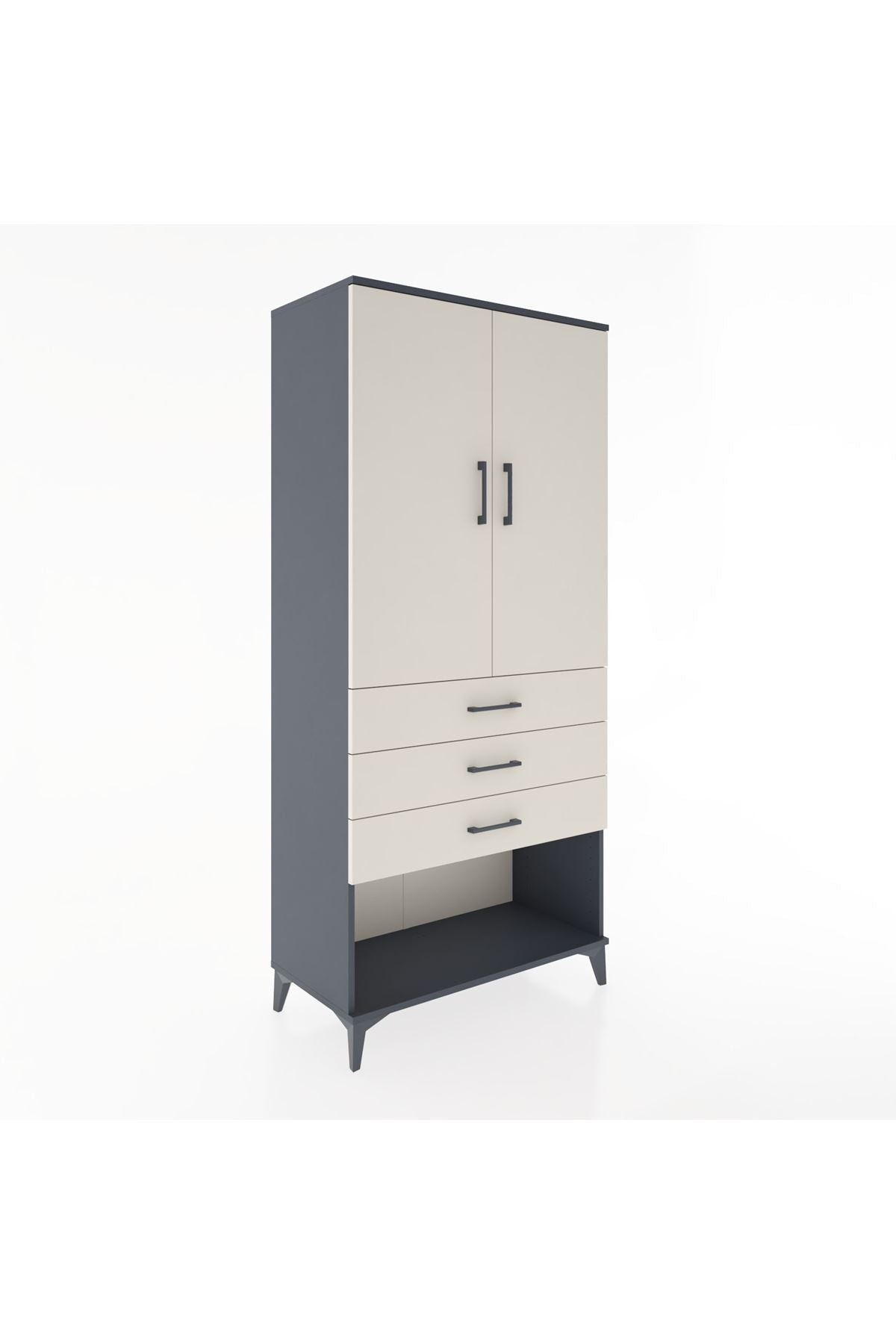 Hyperion Dolap Tek Raflı 3 Çekmeceli Tek Askılı 88x44x195 Antrasit-Aytaşı