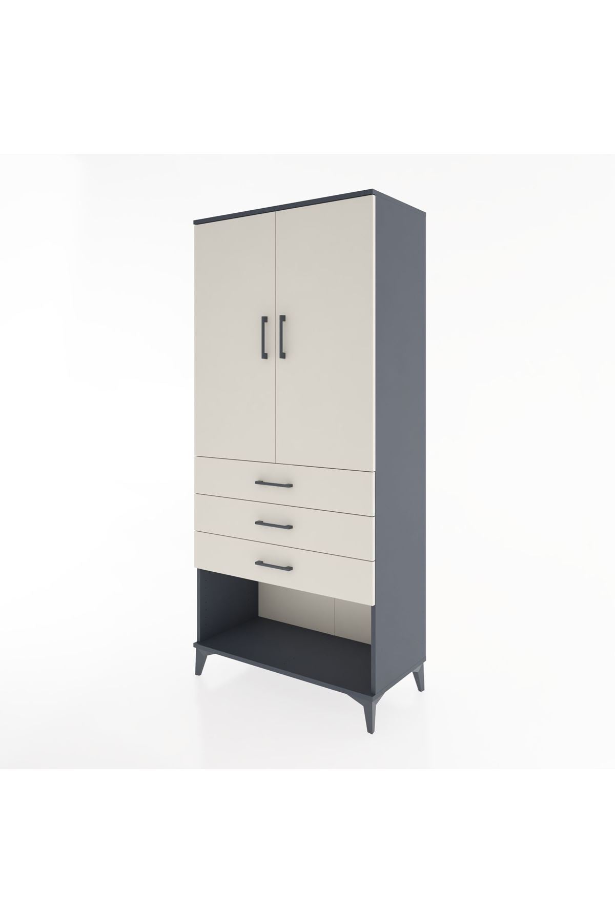 Hyperion Dolap Tek Raflı 3 Çekmeceli Tek Askılı 88x44x195 Antrasit-Aytaşı