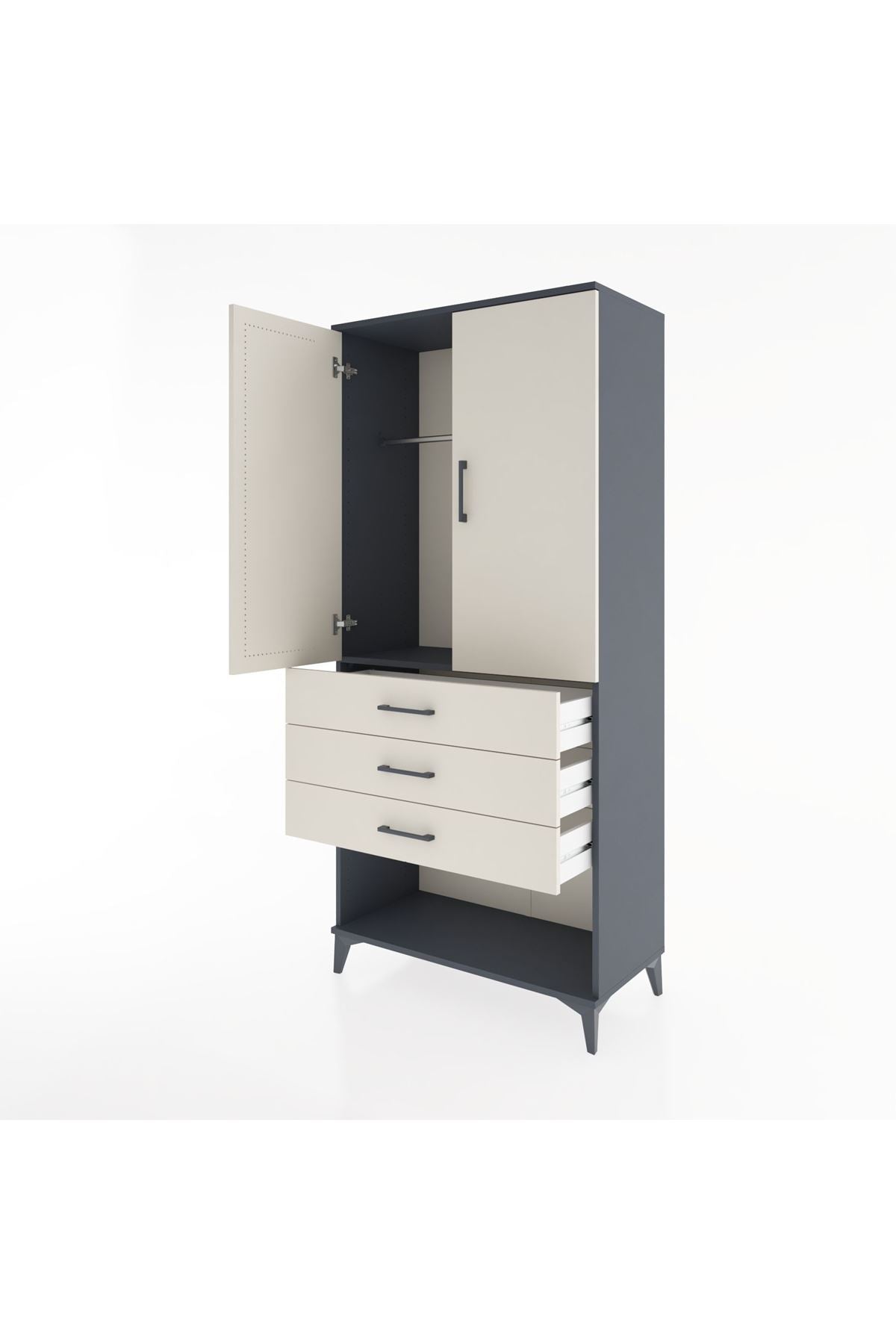 Hyperion Dolap Tek Raflı 3 Çekmeceli Tek Askılı 88x44x195 Antrasit-Aytaşı