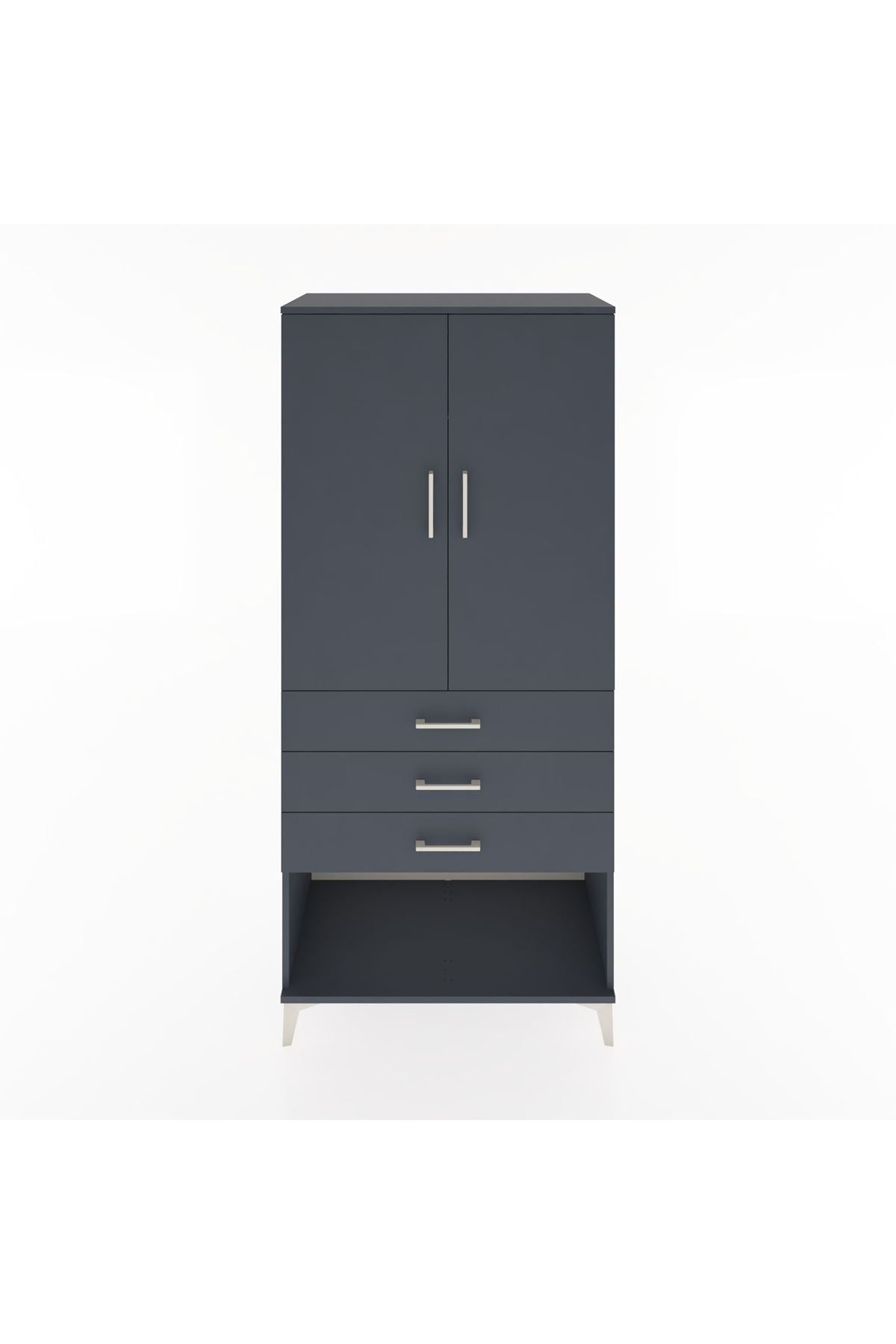 Hyperion Dolap Tek Raflı 3 Çekmeceli Tek Askılı 88x44x195 Antrasit-Antrasit