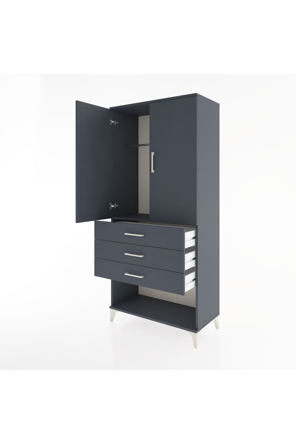 Hyperion Dolap Tek Raflı 3 Çekmeceli Tek Askılı 88x44x195 Antrasit-Antrasit