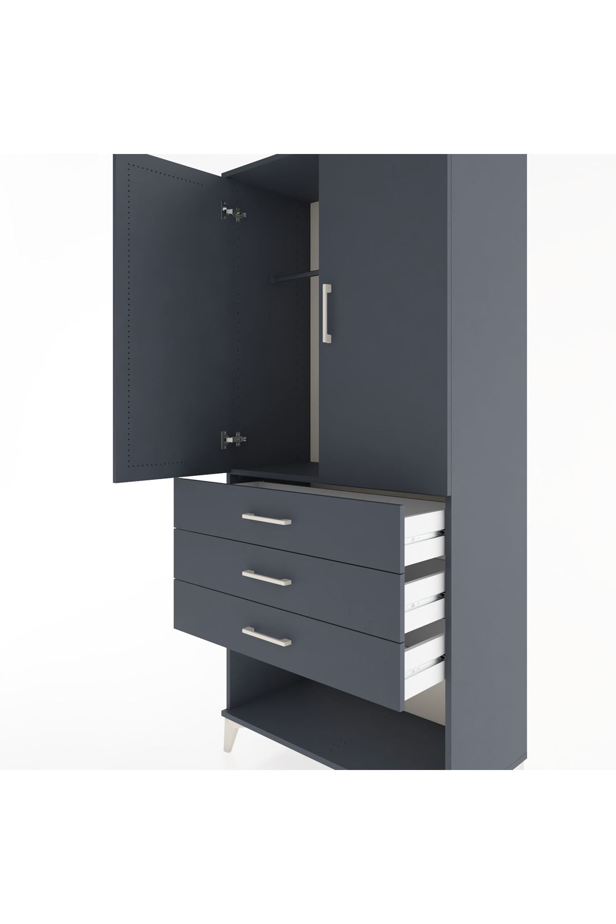 Hyperion Dolap Tek Raflı 3 Çekmeceli Tek Askılı 88x44x195 Antrasit-Antrasit