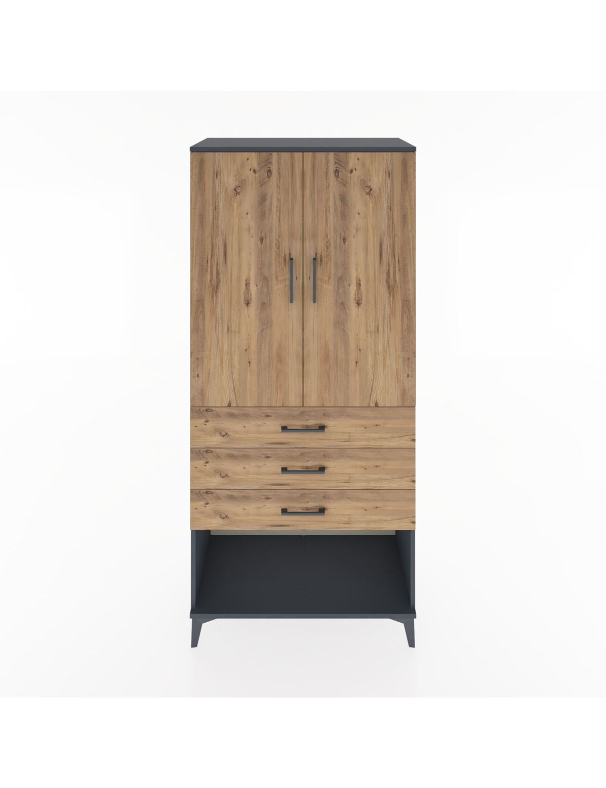 Hyperion Dolap Tek Raflı 3 Çekmeceli Tek Askılı 88x44x195 Antrasit-Çam