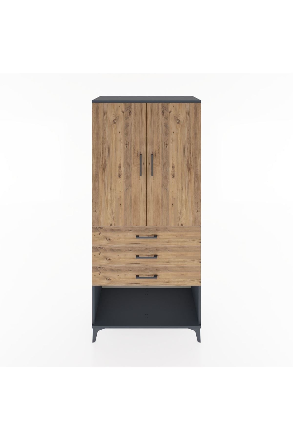 Hyperion Dolap Tek Raflı 3 Çekmeceli Tek Askılı 88x44x195 Antrasit-Çam