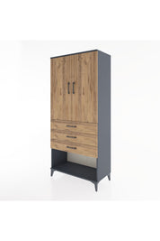 Hyperion Dolap Tek Raflı 3 Çekmeceli Tek Askılı 88x44x195 Antrasit-Çam